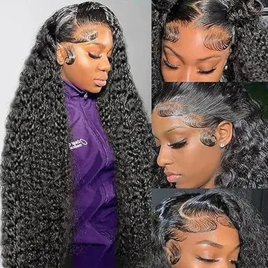 Haloqueen 30 Inch Women's Brazilian Virgin Human Hair Lace Front Wig $79.9 13x4 Pre-Plucked Frontal with Natural Baby Hair, 200 Density Deep Wavy Natural Color Wig, Wigs Human Hair, Unisex