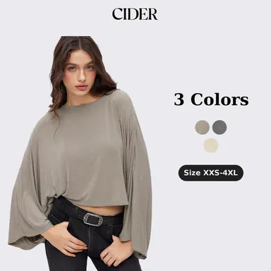 Cider Jersey Round Neck Batwing Sleeve Oversized Tee SohoChic
