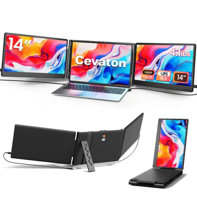 Cevaton 14\" Portable Monitor for Laptop, Dual Laptop Screen Extender for 13.3\"-17.3\" Laptops, Dual Monitor Extender, 1080P FHD IPS, Foldable Width-Adjustable Design, Monitor Only, Dual Video Output Required, 4.1 lbs,#TikTokBackToSchool
