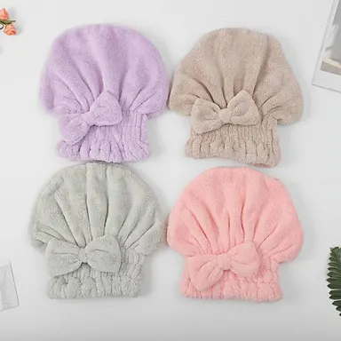 Hair Drying Cap 2-Piece Set for Women, Soft Ultra-Absorbent Towel Wrap with Bow, Reusable Solid Color Accessories, Self Care Gifts for Travel, 2Pc, 2 Piece Sets, Self Care Products, Gifts For Women, Cute Bow Detail, Bathroom, Chic, Bow Decor tiktokshopbac