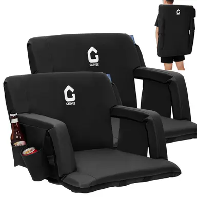 Garvee 2-Pack Wide Stadium Seats for Bleachers with Adjustable 6-Position Reclining Back Support, Armrests, Extra Thick Padding, Cup Holder & Storage Pockets - Portable and Comfortable Bleacher Chairs for Sports Events