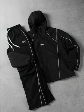 VIRAL Black Techwear Tracksuit Set | Y2K Reflective Piping Hooded Jacket & Pants