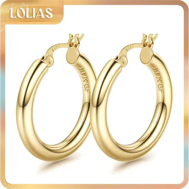 LOLIAS 14K Chunky Gold Hoop Earrings for Women 925 Sterling Silver Post Hollow Tube Hoops Earrings 4mm Thick Hoop Earrings Hypoallergenic Lightweight Gold Big Large Hoop Earrings 25/30/40/50/60/70MM, Gold Jewelry, Accessories