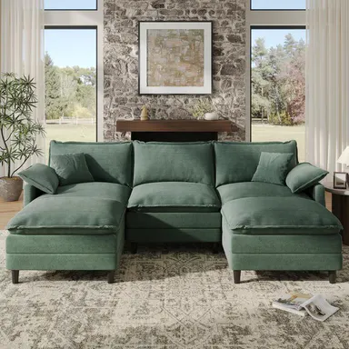Copiae Corduroy L/U-Shaped Modular Cloud Sofa (108-143.7in), Co Furniture Apartment Furniture with Movable Dual-Function Ottoman-Coffee Table, 3-Layer High-Resilience Foam Comfy Couch, Easy Assembly, Washable Covers (2-3 Packages Shipping)