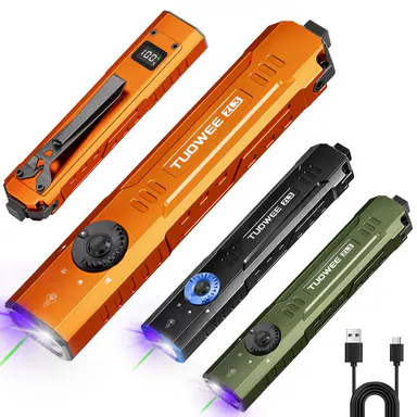 【NEW 2026】 TUOWEE ZL3 Rechargeable Flat EDC Flashlight, 1000 Lumens Tactical Flashlight with UV Light, Dual Switches, Digital Display, Waterproof Pocket Flashlight for Outdoor, Home & Emergency,dorm essentials,home decor,home essentials,camping essentials