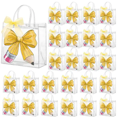 20/24 Pcs Back to School Goodie Bags Teacher Appreciation Gift Bag Bulk with Handles First Day of School Teacher Gifts Wrapping PVC Notebook Line Clear Treat Bags for Student Teacher Preschool Kindergarten Party Favor