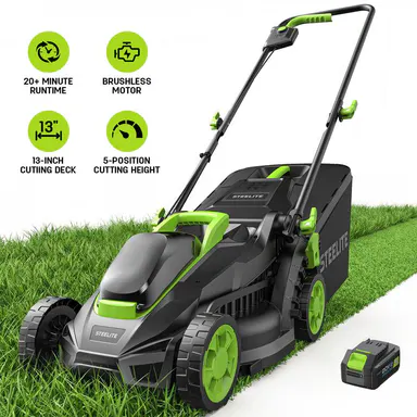 STEELITE 20V 13-Inch Brushless Electric Lawn Mower, 4.0Ah Battery & Charger Included, Ultra-Lightweight Cordless Electric Push Mower, Easy Operation for Small Lawn, Yard, Garden, Batteries, Push Lawn Tow-Behind Mowers