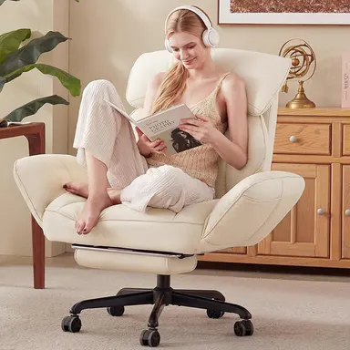 [FallPick] Cross-legged office chair with 180° rotating armrests, 90°-135° reclining computer chair with footrest, cat scratch resistant & pet-friendly, perfect for home office, gaming, relaxation and meditation,sohochic