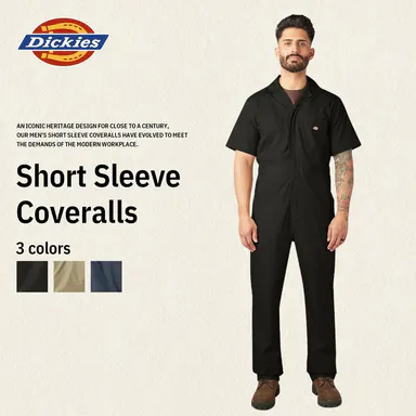 Dickies Short Sleeve Coveralls, Men's Sleeve Workwear,Lightweight Design,Worn Over Everyday Clothes, Elastic Waist Inserts, Wrinkle-resistant Fabric, Easy-care Finish, With Large Back Pockets