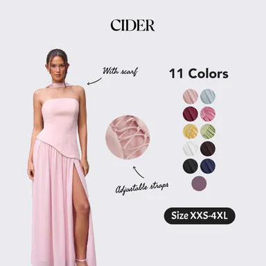 Cider Elegant Vacation Bandeau Dress for Beach Holiday, Sexy Lace Up Maxi Dresses, Ladies Sundress with Scarf, Party Gowns