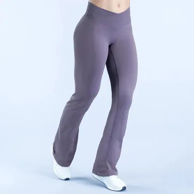 D.F.Y.N.E Vision Flares (full logo) Regular Length - Flexible Fabric Flare Leg Training Pants Created for Gym Sessions, Stretching and Everyday Comfort
