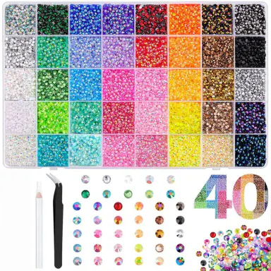 32000Pcs Resin Jelly Rhinestones for Crafting Bedazzling Multicolor 3mm Flatback Gems for Crafts Clothing Clothes Tumblers Shoes Nails Flat Back Mixed Color Bulk Bedazzler Kit Jewels with Gifted Tools and tweezers Shimmer Colorful