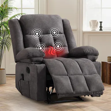 [DealsForYouDays] EBELLO Manual Recliner Chair with Massage and Heat, Fabric Recliner with Cup Holders & Storage Pockets, Breathable Comfortable Lounger for Living Room