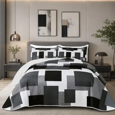 3 Piece Quilt Set Geometric Reversible Bedding Set Microfiber Lightweight Bedspread Coverlet with 2 Shams Modern Bed Covers for All Season summerwins,back to school,back to school shopping,home decor