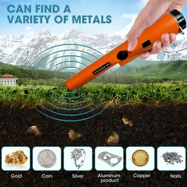 Handheld Metal Detector Pinpointer - 128° Metal Detect - Buzzer/Vibration Alerts - For Gold,Silver,Relics - 360° Detection - Durable Plastic Body - Metallic Finish - Battery-Powered (Excl.) - Ergonomic Design - Tools and Gadgets,Physics Gadgets Tools, Tre
