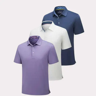 3 Pack Mens Polo Shirts Lightweight Soft Breathable Moisture-Wicking Stretch Short Sleeve Polo Print Collared Golf Casual T-Shirt,  Office & Daily Wear Menswear Top Beige Plain,clothes for back to school,first day of school outfits