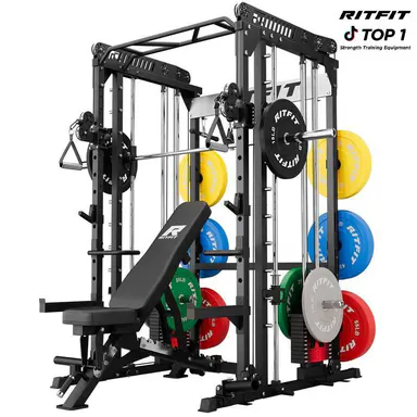 RitFit M1 PRO/2.0 Smith Machine Weight Stack Home Gym Package All in One (Bench, Weight Stack Set and plates), At Home Gym Equipment, Home Workout Gear