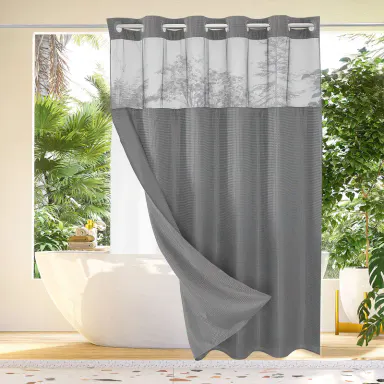 Hookless Shower Curtain with Snap-In Liner - No Hooks Design, Waffle Pattern, Waterproof, Modern Aesthetic Decorative Home Bathroom Accessory, Liner Set, Shower Curtain No Hooks, Aesthetic Shower Curtain