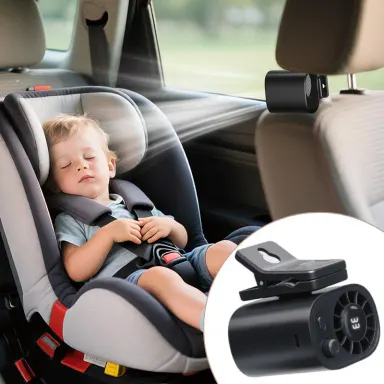 JOYTUTUS 2026 Clamp-Fit Car Mini Fan, Compact 360° Rotatable 100-Speed USB Rechargeable Fan with 3000mAh Battery, LED Display, LED Light, Portable Cooling Accessory for Cars, Automotive Electrical Appliance