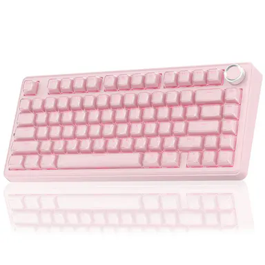 SOLAKAKA A75 Crystal Pink Wireless Keyboard, Cute RGB 75% Mechanical Keyboard, Tri-Mode Bluetooth/2.4G/USB-C, Creamy Caramel Latte Linear Switch, Hot Swappable Custom Aesthetic Keyboard for PC Mac Laptop summerwins,back to school,back to school shopping