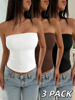 Women's Strapless Solid Color Top, Minimalist Design for Daily Wear, Multiple Colors Available, Casual Summer Fashion, Casual Basic Tanks