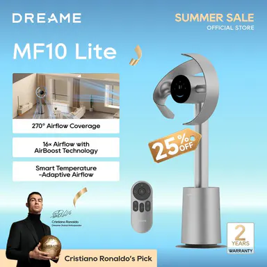 DREAME MF10 Bladeless Tower Fan with 270° Whole-Room Air Circulation, Smart Standing Fan with TempSync, AirBoost Technology, 10 Speeds, 3 Modes, Washable Filter,dorm essentials,home essentials,back to school,back to school haul