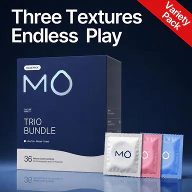 MO Trio Bundle Variety Pack Condoms for Men - Natural Rubber Latex, Universal 53mm Fit, 3 Sensations (Ultra Thin-Ribbed-Dotted), Silicone Glide, pH Balanced, Comfortable Protection, 36 Pcs,Shopping Deals, Free 3 Day Shipping