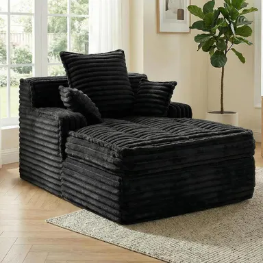 Winzoo Corduroy Boneless Armchair - Small Fluffy Sleeper Couch with 3 Pillows, Wide Arms, Compression Design, Cozy Style Living Room Furniture for Home Decor