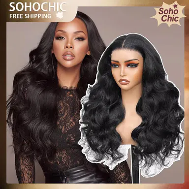 Pobokix 7x6 Body Wave HD Transparent Lace Frontal Wig, Brazilian Preplucked Women's Glueless Human Hair Wig, 180% Density Natural Hairline, Human Hair Wigs, Glueless Wigs Human Hair,sohochic