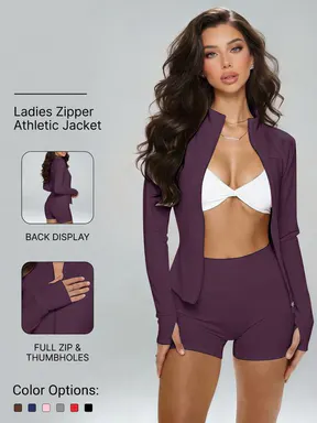 Women's Shaping Zipper Sport Jacket, Slim Fit Running Yoga Coat, Thumb-Hole Design, Sporty Breathable Sports Wear, Athletic Outerwear for Spring and Summer, Zip Up Jacket, Workout Jacket