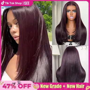 【New In】ISEE HAIR Blackcherry Layered Cut Straight 7x5 Lace Wear Go Wig Blackcurrant Brunette Pre Cut Lace Pre Plucked Hairline 180% Density Glueless Colored Wig Human Hair Beginner Friendly Quick Install  #TikTokShopBackToSchool #SohoChic summer hairstyl