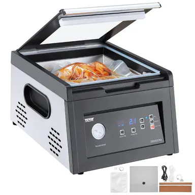 【Backtoschool】VEVOR Stainless Steel Chamber Vacuum Sealer, 380W Vacuum Pump, 11.5\" Long Sealing Length, Compact Design, Wet Foods & Meat Sealing Bag Packing Machine, Ideal for Home & Professional Use, Yes, No Extra Accessories, Vacuum Sealers