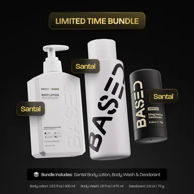 BASED Santal Bodycare Essentials | Bodywash, Body Lotion & Deodorant | Cleanse, Hydrate, Protect | Science-Backed