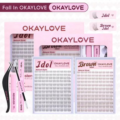 OKAYLOVE Idol Black| Brown Idol Lash Clusters Kit | D Curl Wispy Lash Extension Kit | Lightweight Look Like Real Lashes DIY Eyelash at Home for Natural Makeup Girl Gifts #backtoschool #sohochic