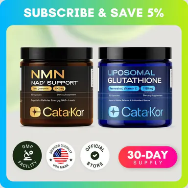 Cata-Kor Energy & Defense DUO - NMN 1,000 mg, Liposomal Glutathione 500 mg, Vitamin C, TMG, Resveratrol Daily Dietary Supplement Comprehensive Nutrition Supplement