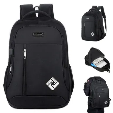 18 Inch Large Slim Black Laptop Backpack, Oxford Fabric, Spacious Inner Compartments, Comfort Padded Shoulder Straps, Lightweight Carry‑On Bag, Practical Backpack for Men Women, Great for Commute, Office, School & Weekend Travel