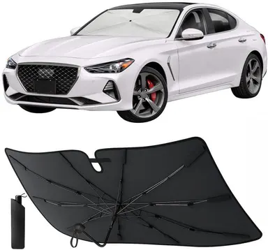 EcoNour Car Windshield Sun Shade 52\"x31\" Auto Accessories - Fits Compact Sedans & Hatchbacks Only (Check Size First), Foldable 4-Layer Reflective UV Filtering Solar Sun Shield Front Window, Heat & Glare Blocker, Storage Pouch Included, Uv Filtering Front