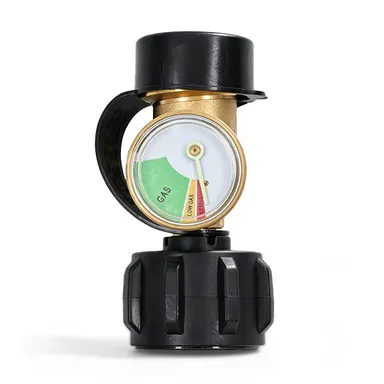 findmall Brass Propane Tank Pressure Gauge with QCC1-Type1 Adapter, Color-Coded Dial, 5-100lb Residual Amount Indicator for Grills, Camping Stoves, Smokers, Tabletop Grills (1PC)