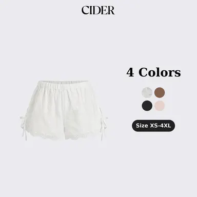 Cider Cotton Low Rise Embroidery Tie Side Split Pointed Hem Oversized Shorts