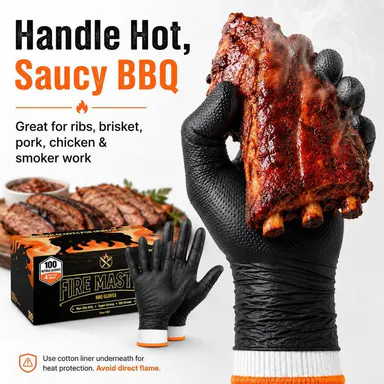 Disposable Heatproof BBQ Gloves with Reusable Cotton Liners, Non-Slip Diamond Texture, 100 Pairs, One Size Fits All, Ideal for Grilling, Smoking, Hot Meat Control, Automotive & Thick Cleaning Tasks