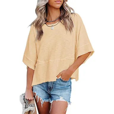 Tankaneo Women's Summer Casual Crewneck Batwing Half-Sleeve Oversized Tshirt - Loose Fit, Minimalist Flowy Lady Top for Casual Office Wear, Women's Fashion, Shirts, Tops For Women, Polyester Clothes