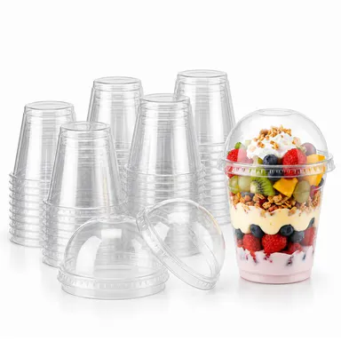450pc 12-24oz Jolly Chef Plastic Parfait Dessert Cups with Lids - Dome Design, Straws Fit Tall, Whipped Cream Room, Ice Cream Display - Restaurant & Party Catering Supply,sohochic