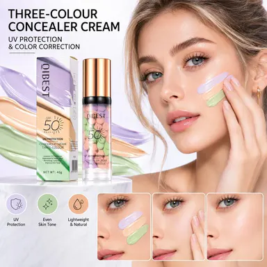Three-Color Protective Isolation Cream with SPF 50 Coverage, Brightening & Oil-Control Moisturizer for Color Correction, Waterproof & Sweatproof Makeup Base,back to school