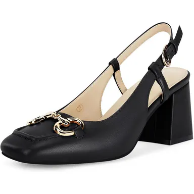 Coutgo Womens Slingback Block Heels Closed Square Toe Dress Work Shoes Slip on Buckle Strap Business Pumps tiktokshopbacktoschool