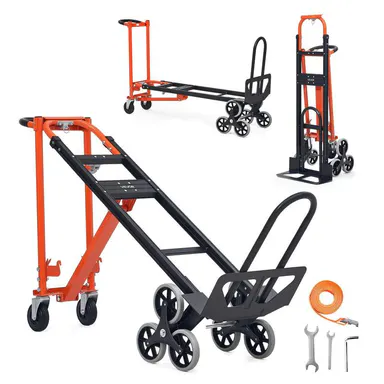 VEVOR 3-in-1 Industrial Stair Climbing Cart, Aluminum Steel High-Strength Frame, 770lbs Max Load, TPR/PP Wheels Cushion Climbs, Folds to Trunk Size, Handle-Equipped Hand Trolley Dolly, Orange & Silver Home Improvement Utility Cart#SohoChic