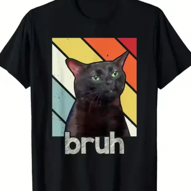 Unisex T-shirt with fun brother and cat emoji patterns, pure cotton, cute, loose, comfortable casual wear, round neck, printed T-shirt.
