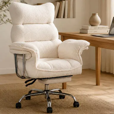 【Back to school】Dowinx Big and Tall Ergonomic Office Chair, High Back Reclining Gaming Desk Chair, Teddy Fleece Criss Cross Computer Chair with Thick Cushion, Wide Seat & Armrests, Foot Rest, Gray