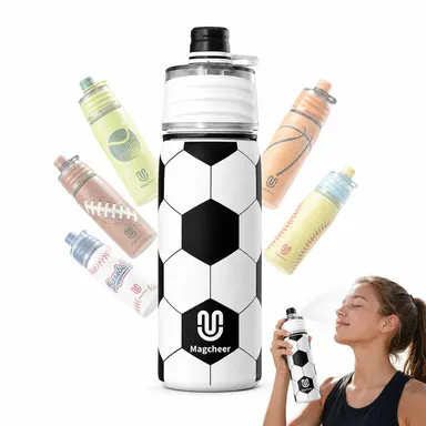 Magcheer Soccer Water Bottle - 20oz Insulated Misting Water Bottles Stainless Steel 3D Textured - Soccer Accessories Gift for Kids Back to School