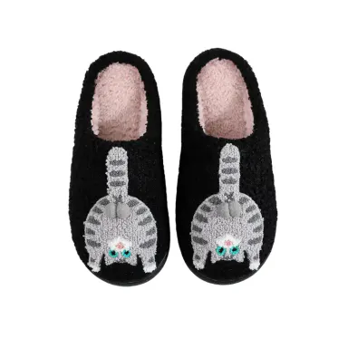 Women's Cat Cotton Slippers Fun & Comfortable Plush Footwear for Men & Women Autumn Winter Indoor Use Cozy Stylish - Girl Black
