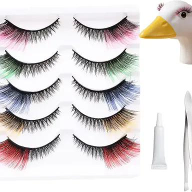 5 Pair Porch Goose Colored Fluffy Lashes Eyelash for 23/17'' Plastic Lawn Goose Statue, Reusable Porch Goose Outfits Costume for Outdoor Garden Patio Yard Goose Decoration